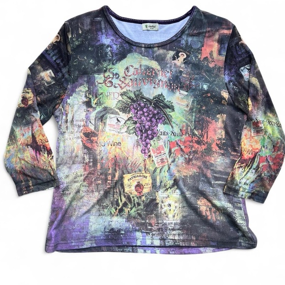 VTG Y2K Cactus French Wine Print Shirt - Picture 1 of 8